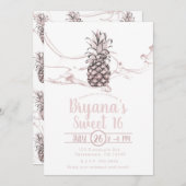 Roos Roze Sappige Ananas Zomer Sweet 16 Party Kaart (Voorkant / Achterkant)