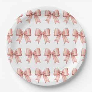 Roos Roze Satin Bow Pattern Papieren Bordje
