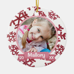Roos Roze Snowflakes Persoonlijke keepnaam Keramisch Ornament