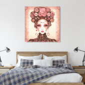 ROOS ROZE STEAMPUNK FUTURE FANTASY PORTRET VROUW CANVAS AFDRUK (Insitu (Slaapkamer))