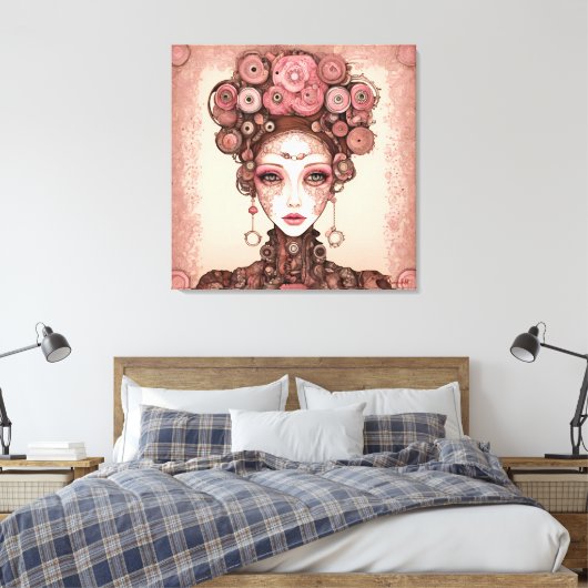 ROOS ROZE STEAMPUNK FUTURE FANTASY PORTRET VROUW CANVAS AFDRUK (Insitu (Slaapkamer))
