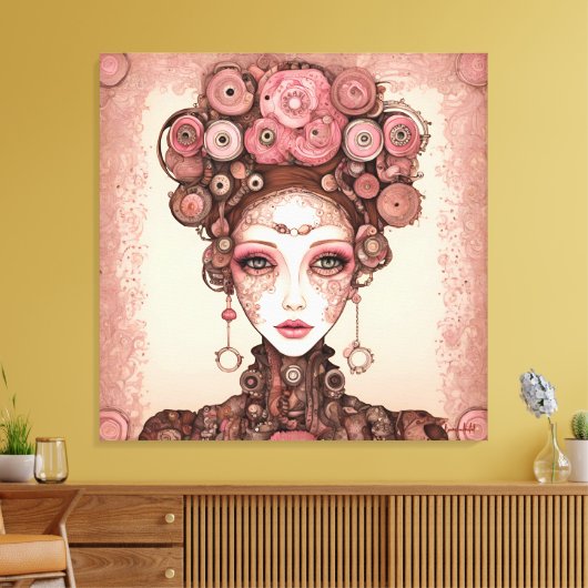 ROOS ROZE STEAMPUNK FUTURE FANTASY PORTRET VROUW CANVAS AFDRUK (Insitu (Woonkamer))