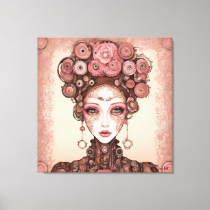 ROOS ROZE STEAMPUNK FUTURE FANTASY PORTRET VROUW CANVAS AFDRUK