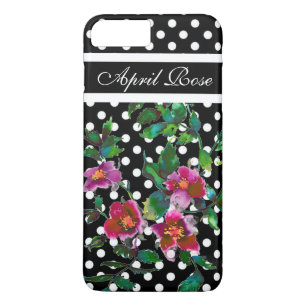 roos roze/witte polka-stippen monogrammen iPhone 8 plus / 7 plus hoesje