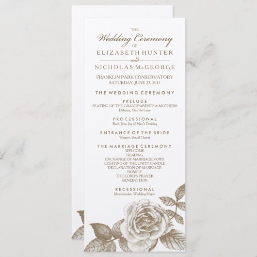 Roos schets huwelijksprogramma in sepia programma (Voorkant / Achterkant)