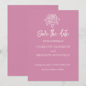 Roos schets minimale bloem bruiloft Save The Date (Voorkant / Achterkant)