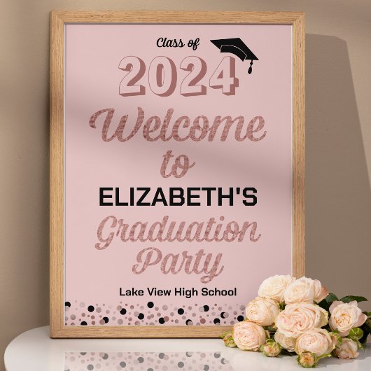 Roos Script Confetti Afstudeerder Partij Roze Welk Poster