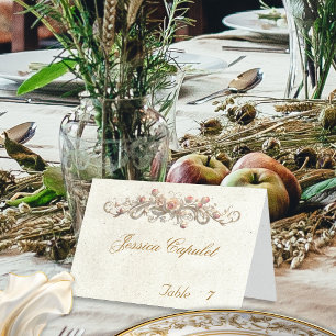 Roos Scroll & Hart Monogram - Crème Plaatskaart Kaart