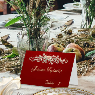 Roos Scroll & Hart Monogram - Rode Plaatskaart Kaart