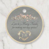 Roos Scroll & Monogram - Cirkel Sage Bedankjes Labels (Achterkant)