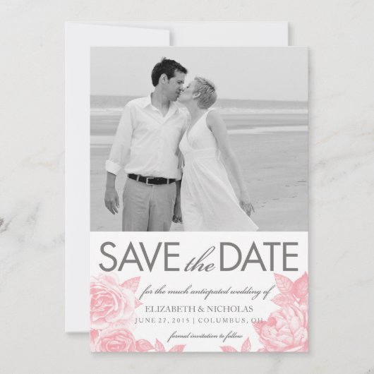 Roos Sketch Bewaar de datum fotokaart in roze Save The Date (Voorkant)