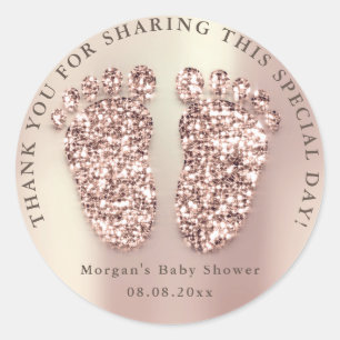 Roos Skinny Glitter Feet Baby shower Favor Dank je Ronde Sticker