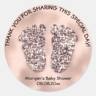 Roos Skinny Glitter Feet Baby shower Favor Ronde Sticker