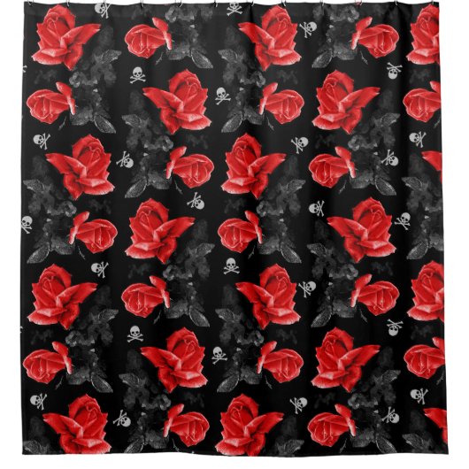 Roos Skulls Gothic Red Pattern Douchegordijn (Voorkant)
