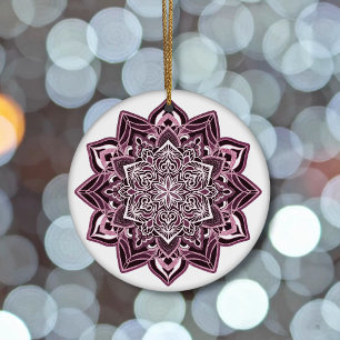 Roos Sneeuwvlok op wit Keramisch Ornament