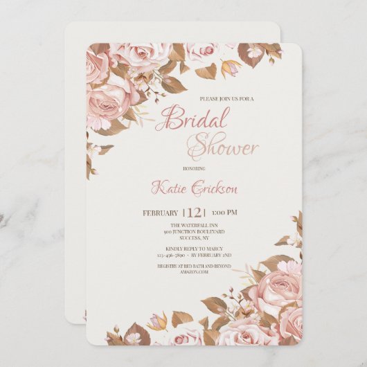 Roos Splendor Bruids Douche Uitnodiging (Voorkant / Achterkant)