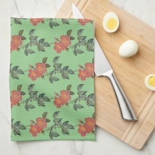  Roos Stem op groene keukenhanddoek