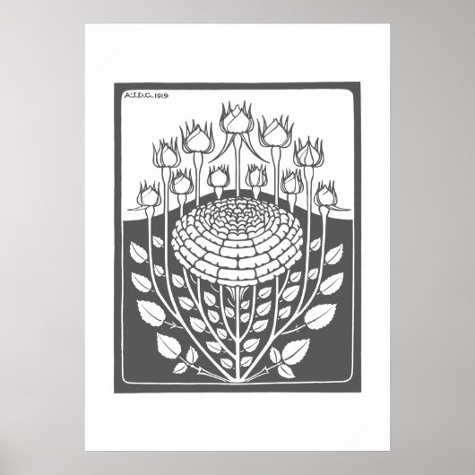 Roos Struik (1919) van Julie de Graag Woodcut Poster (Voorkant)