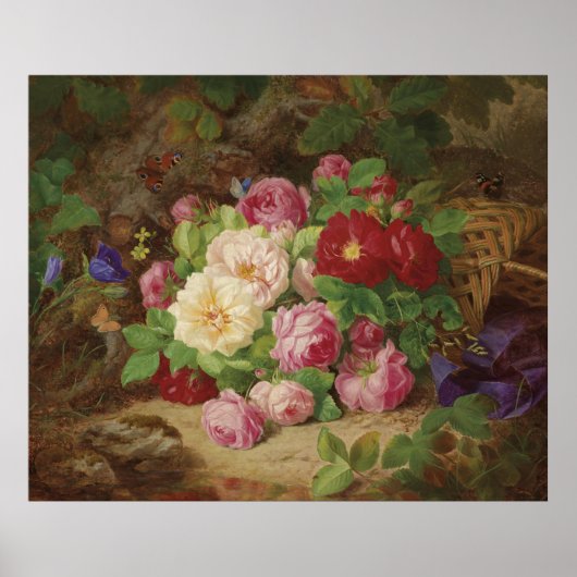 Roos stuk op de bosvloer met vlinders poster (Voorkant)