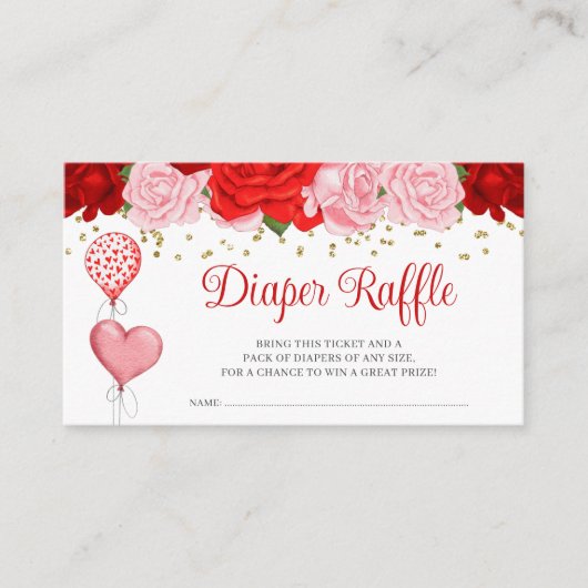 Roos Sweetheart Ballon Valentijn Luier Raffle Informatiekaartje (Voorkant)