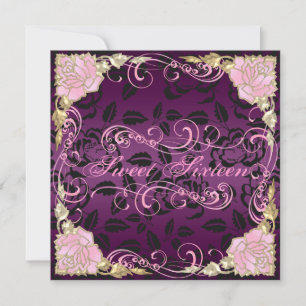 Roos & Swirl Pink Sweet 16 Verjaardag Uitnodigen Kaart