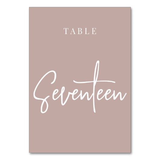 Roos Taupe Hand Scripted Table SEVENTEEN Kaart (Achterkant)