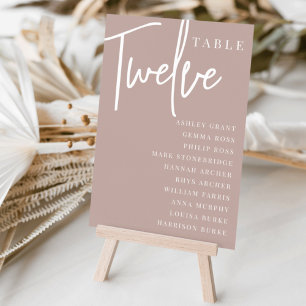 Roos Taupe Hand Scripting Table TWELVE Guest Names Kaart