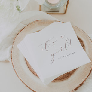 Roos Taupe "Het is een meisje" kalligrafie Baby sh Servet