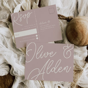 Roos Taupe   Script Watermerk RSVP Briefkaart