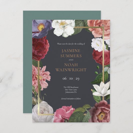 Roos Treillage Faux Gold Foil Save the Date Aankondigingskaart (Voorkant / Achterkant)