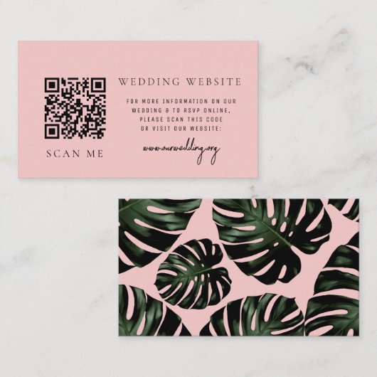 Roos Tropische QR-code RSVP Weddenschap Website Informatiekaartje (Voorkant / Achterkant)