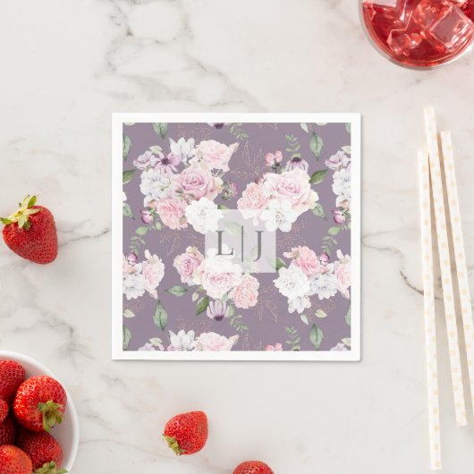 Roos Tuin Bloemen Monogram Papier Servet (Insitu)