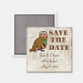 Roos Uil Save the Date Wit Bloemen  Magnet Magneet (Voorkant / Achterkant)