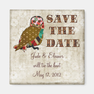Roos Uil Save the Date Wit Bloemen  Magnet Magneet