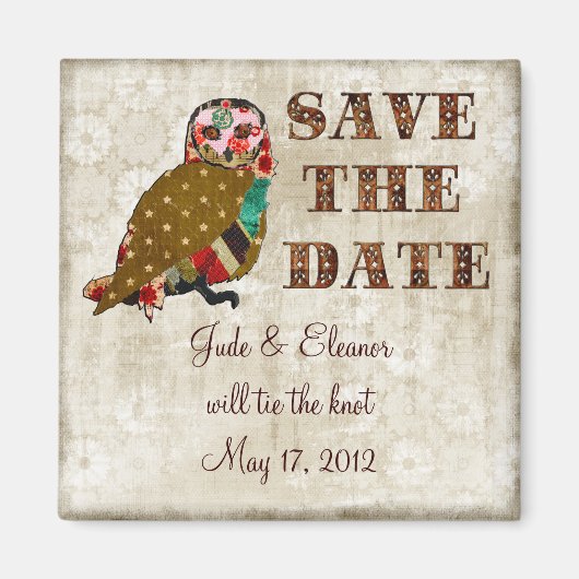 Roos Uil Save the Date Wit Bloemen  Magnet Magneet (Voorkant)