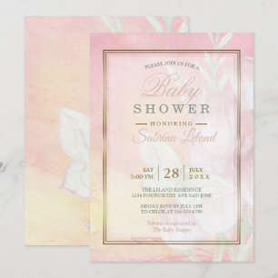 Roos van baby shower en Waterverf van koraal, vlin Kaart