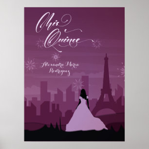 Roos van Burgundy Paris vuurwerk Poster Quinceañer