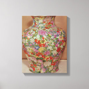 Roos van Famille vaas met mille vaten Canvas Afdruk