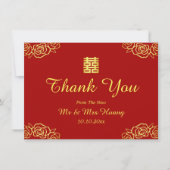 Roos van Floral papercut, rood en gouden Chinese b Bedankkaart (Voorkant)