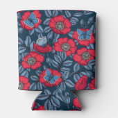 Roos van honden en vlinders, blauw en rood blikjeskoeler (Achterkant)