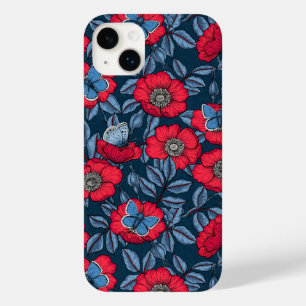 Roos van honden en vlinders, blauw en rood Case-Mate iPhone 14 plus hoesje