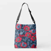 Roos van honden en vlinders, blauw en rood crossbody tas (Achterkant)