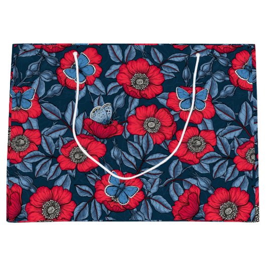 Roos van honden en vlinders, blauw en rood groot cadeauzakje (Voorkant)