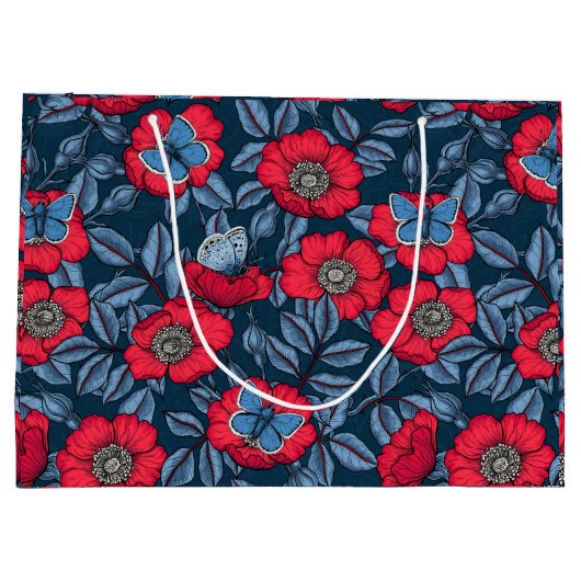 Roos van honden en vlinders, blauw en rood groot cadeauzakje (Achterkant)