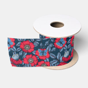 Roos van honden en vlinders, blauw en rood lint