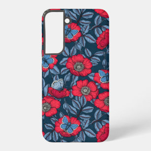 Roos van honden en vlinders, blauw en rood samsung galaxy hoesje