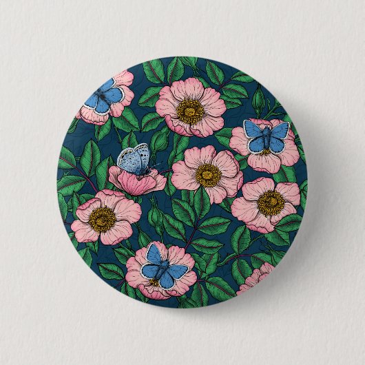 Roos van honden en vlinders ronde button 5,7 cm (Voorkant)