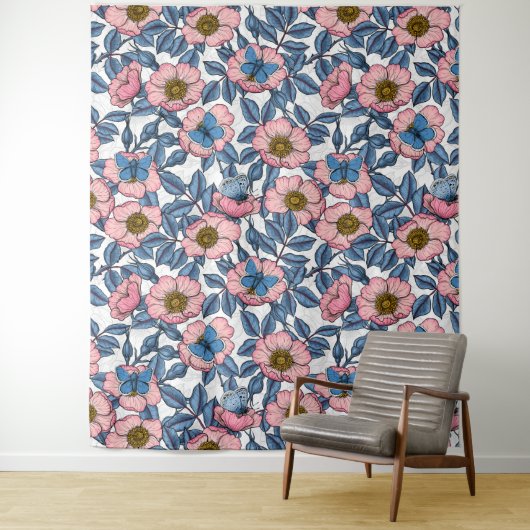 Roos van honden en vlinders wandkleed (In situ)