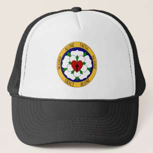 Roos van witte en groene luther trucker pet