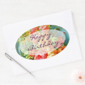 Roos Verjaardag Ovale Sticker (Envelop)